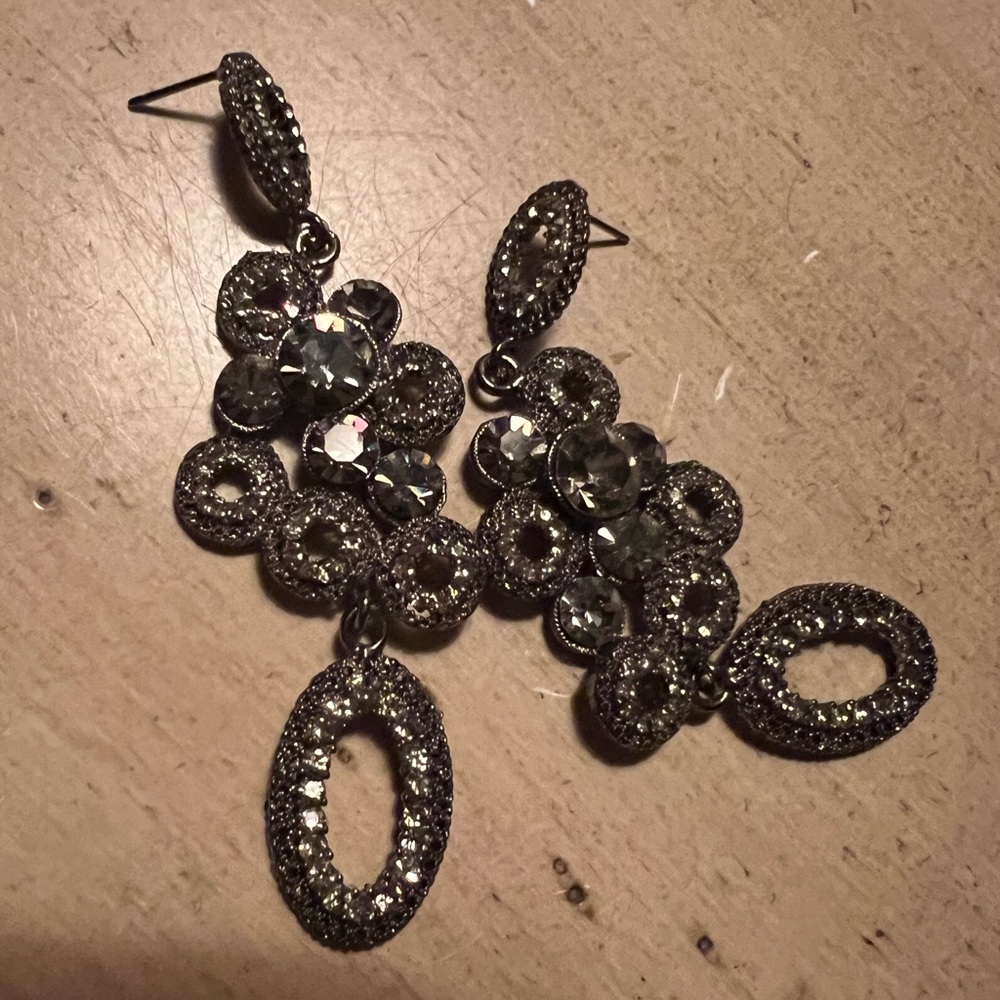 Smoky Crystal and Masonite Costume jewelry earrings.